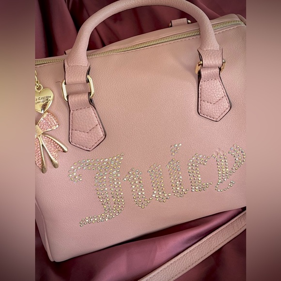 Juicy Couture ‘Be Classic’ Dusty Blush Rhinestone Satchel Crossbody Bag & Charm - Picture 14 of 14